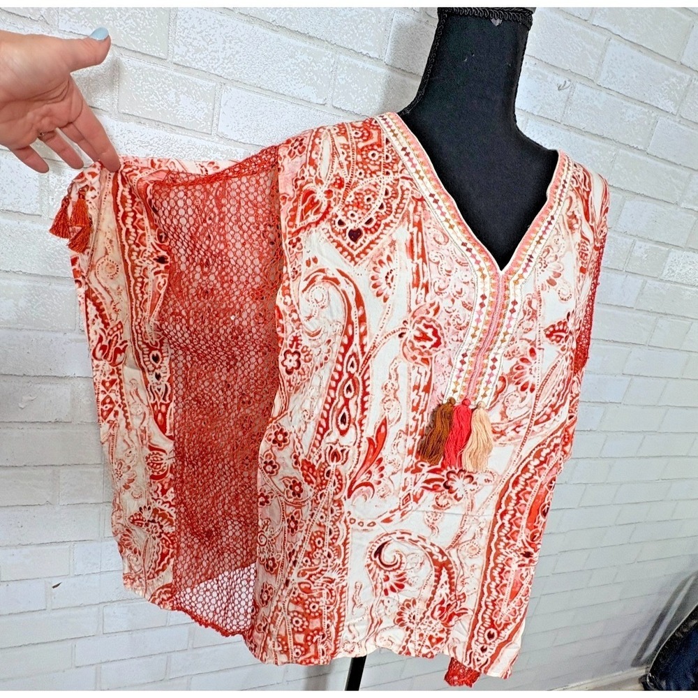 Women Boho Oversized Tunic‎ Top Kimono Small Festival Fringe Hippie Southwestern